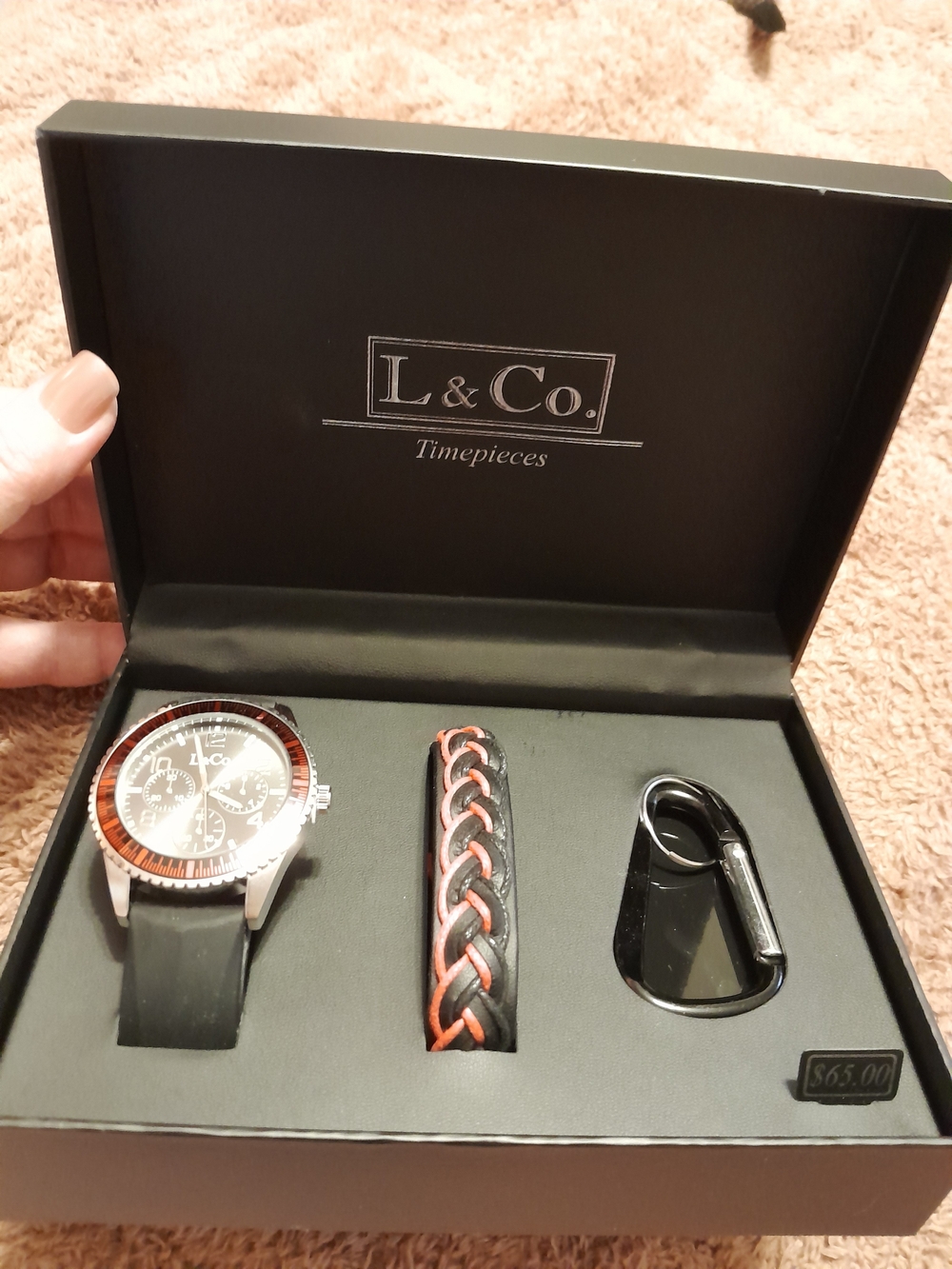 L & CO. Men's Black and Red Timepiece Watch Gift Set